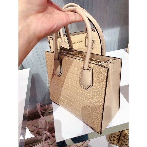 Michael Kors MERCER Medium Messenger Snakeskin Leather Crossbody Bag Buff $398 - Picture 12 of 12